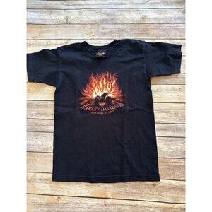 Vintage Harley-Davidson Shirt Youth 10/12 Flame Orlando Motorcycle Tee Black